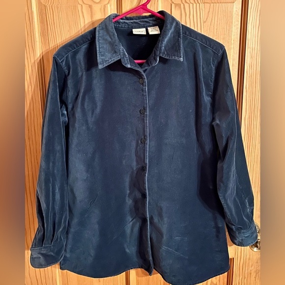 LL Bean Women's Teal Button Front Velvet Soft Cotton SZ M Blouse Top Shirt Cozy - Picture 7 of 17
